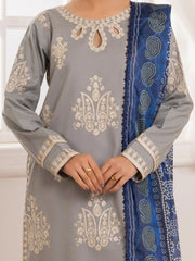 BrandsInn-3PC LAWN EMBROIDERED SHIRT WITH MONARK PRINTED DUPATTA AND TROUSER-BI-3741
