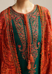 BrandsInn-3PC DHANAK EMBROIDERED SHIRT WITH COURTRAI PRINTED SHAWL AND TROUSER-BI-