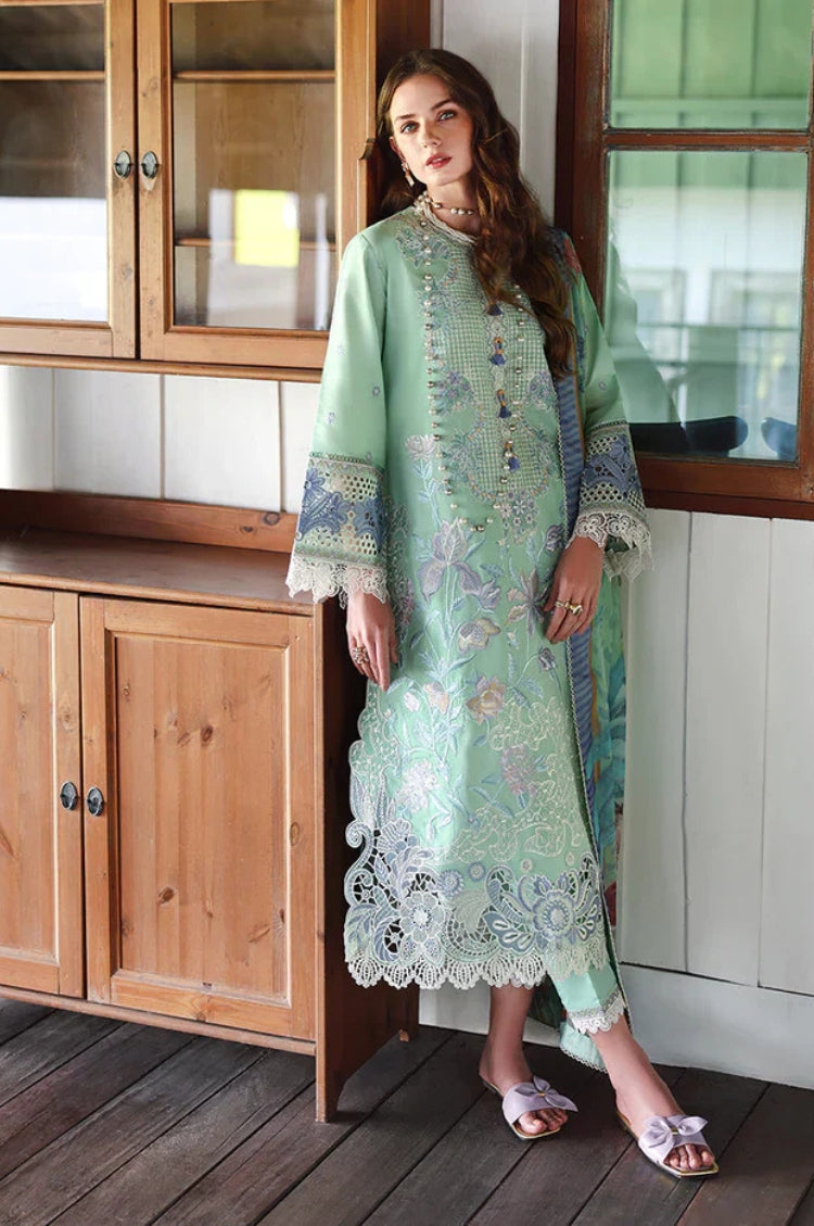 BrandsInn-3PC LAWN HEAVY EMBROIDERED SHIRT WITH SILK PRINTED DUPATTA AND TROUSER-BI-4909