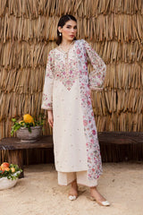 BrandsInn-3PC DHANAK EMBROIDERED SHIRT WITH WOOL PRINTED SHAWL AND EMB TROUSER -BI-5040