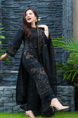 BrandsInn-3PC KHADDAR EMBROIDERED SHIRT WITH CHIFFON EMBROIDERED DUPATTA & TROUSER-BI-208