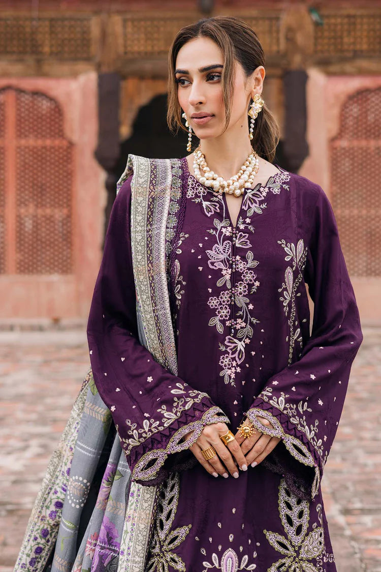 BrandsInn-3PC DHANAK EMBROIDERED SHIRT WITH COURTRAI PRINTED SHAWL & TROUSER-BI-4351