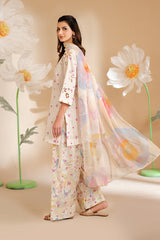 BrandsInn-3PC LAWN PRINTED EMB SHIRT WITH SILK PRINTED DUPATTA AND PRINTED TROUSER-BI-052