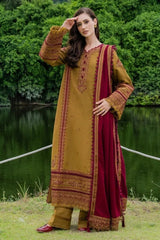 BrandsInn-3PC DHANAK EMBROIDERED SHIRT WITH DHANAK EMB SHAWL & TROUSER-BI-5224