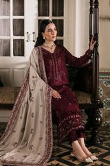BrandsInn-3PC DHANAK EMBROIDERED SHIRT WITH DHANAK EMBROIDERED SHAWL AND TROUSER-BI-4375