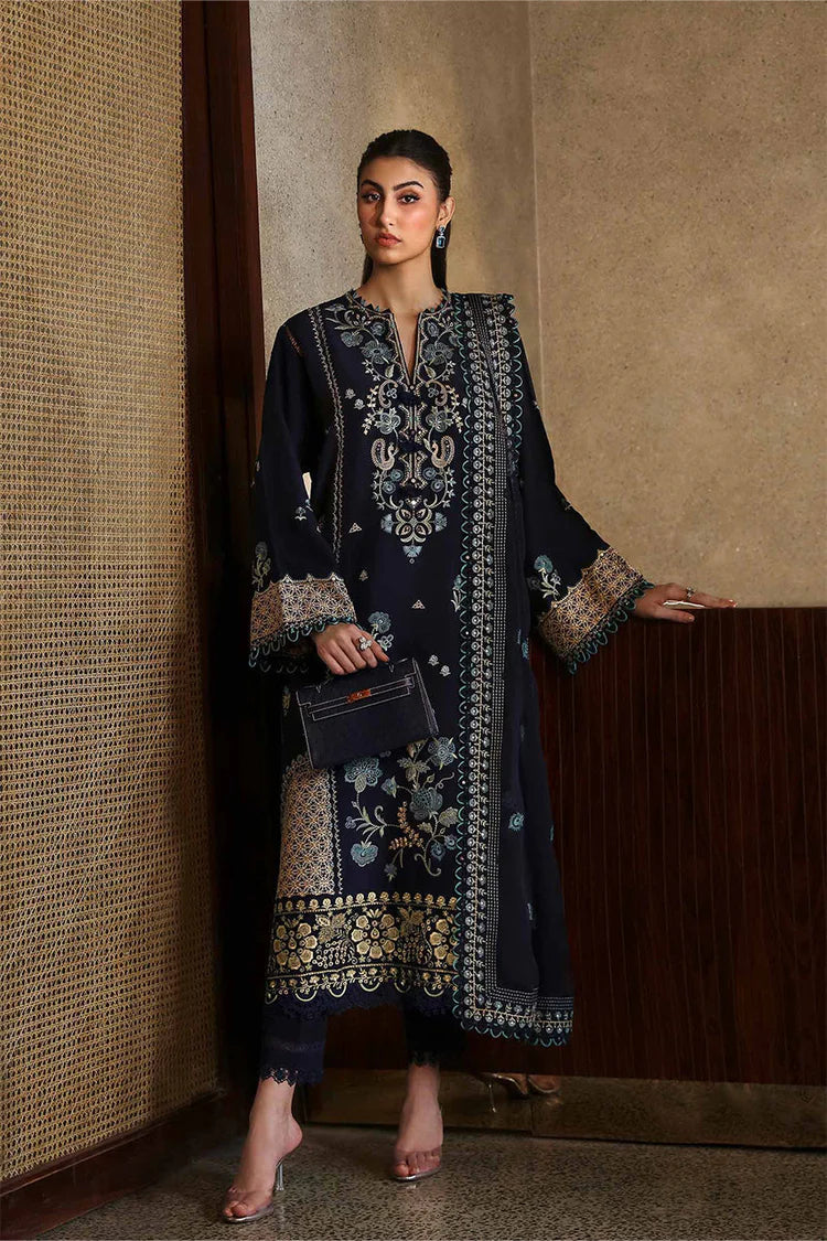 BrandsInn-3PC DHANAK EMBROIDERED SHIRT WITH DHANAK EMBROIDRED SHAWL & TROUSER -BI-4181