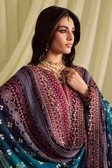 NUREH-3PC LAWN DIGITAL PRINTED EMBROIDERED SHIRT WITH CHUNRI PRINTED EMB DUPATTA AND DYED TROUSER-BI-018