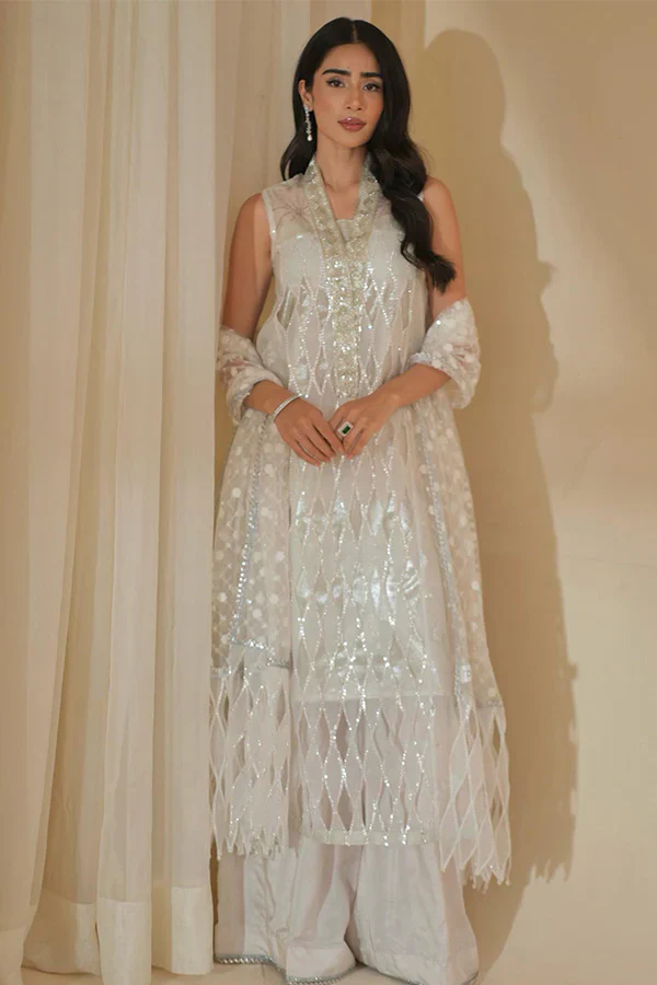 BrandsInn-ORGANZA HAMNDMADE EMBLISHED EMBROIDERED FRONT SHIRT WITH ORGANZA EMBROIDERED READY TO WEAR DUPATTA-BI-436