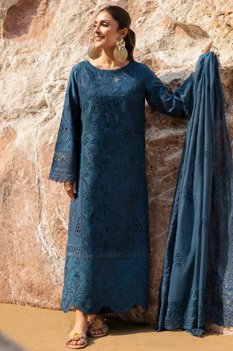BrandsInn-3PC LAWN LASER WORK EMBROIDERED SHIRT WITH KHAADI NET EMBROIDERED DUPATTA AND TROUSER -BI-4741