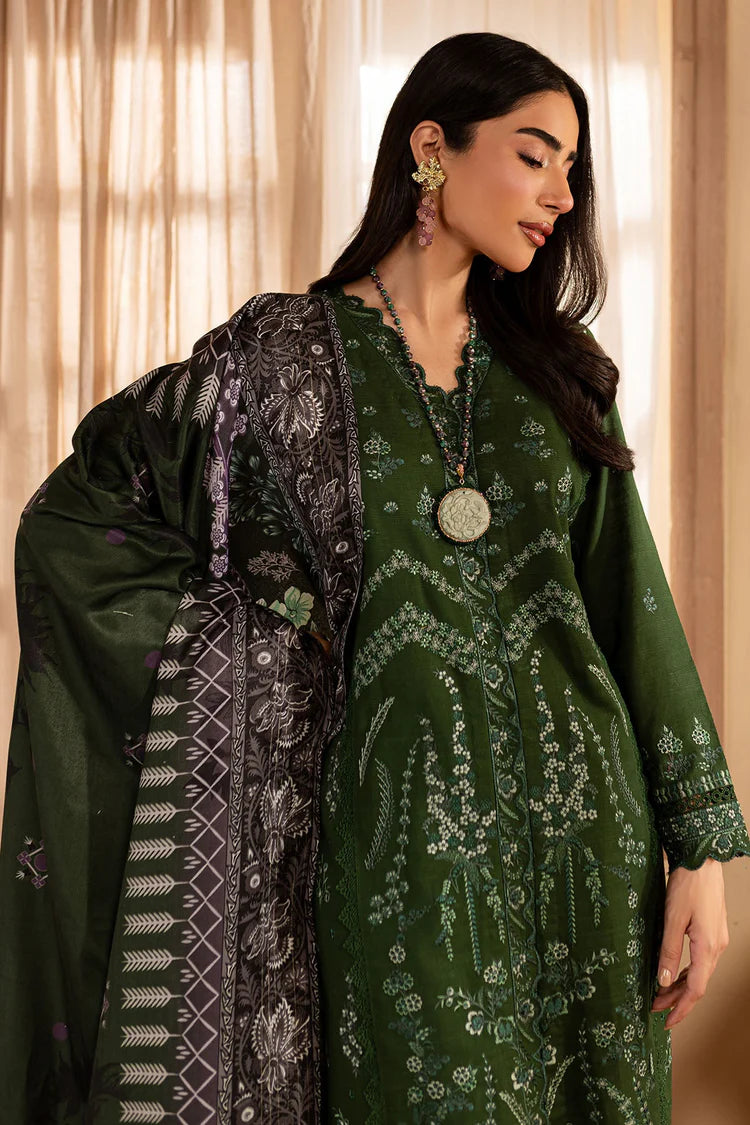BrandsInn-3PC DHANAK EMBROIDERED SHIRT WITH COURTRAI PRINTED SHAWL & TROUSER-BI-4324
