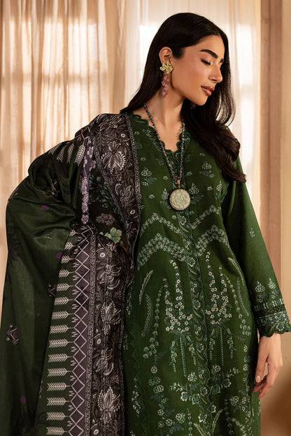 BrandsInn-3PC DHANAK EMBROIDERED SHIRT WITH COURTRAI PRINTED SHAWL & TROUSER-BI-4324