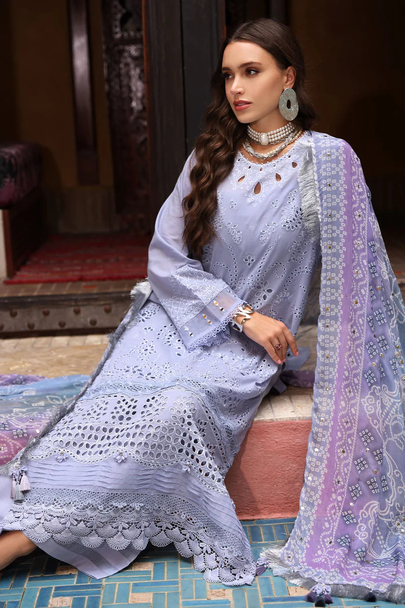 BrandsInn-3PC LAWN CHIKANKARI EMBROIDERED SHIRT WITH MONARK PRINTED DUPATTA AND EMB TRPUSER-BI-294