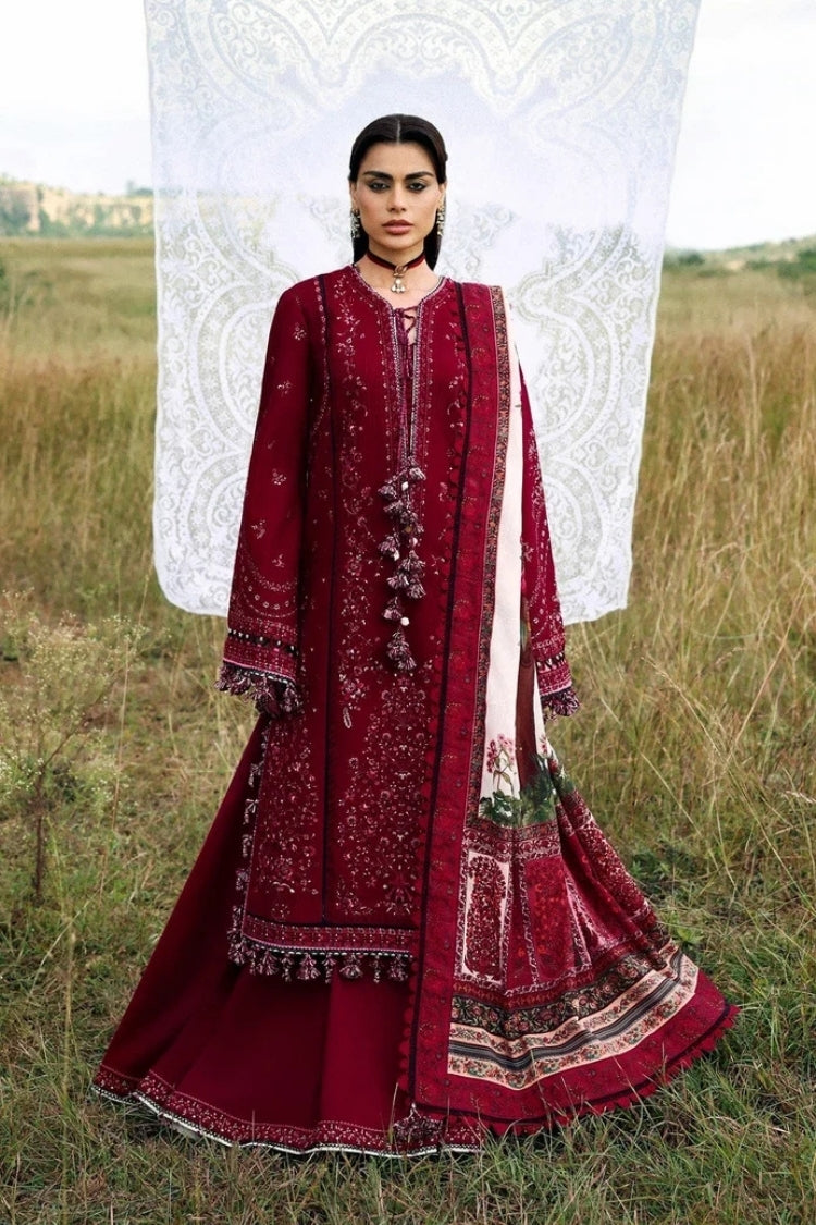 BrandsInn-3PC KARANDI EMBROIDERED SHIRT WITH WOOL PRINTED SHAWL AND TROUSER-BI-5215