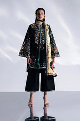 BrandsInn-3PC DHANAK EMBROIDERED SHIRT WITH COUTRAI PRINTED SHAWL AND TROUSER-BI-5237