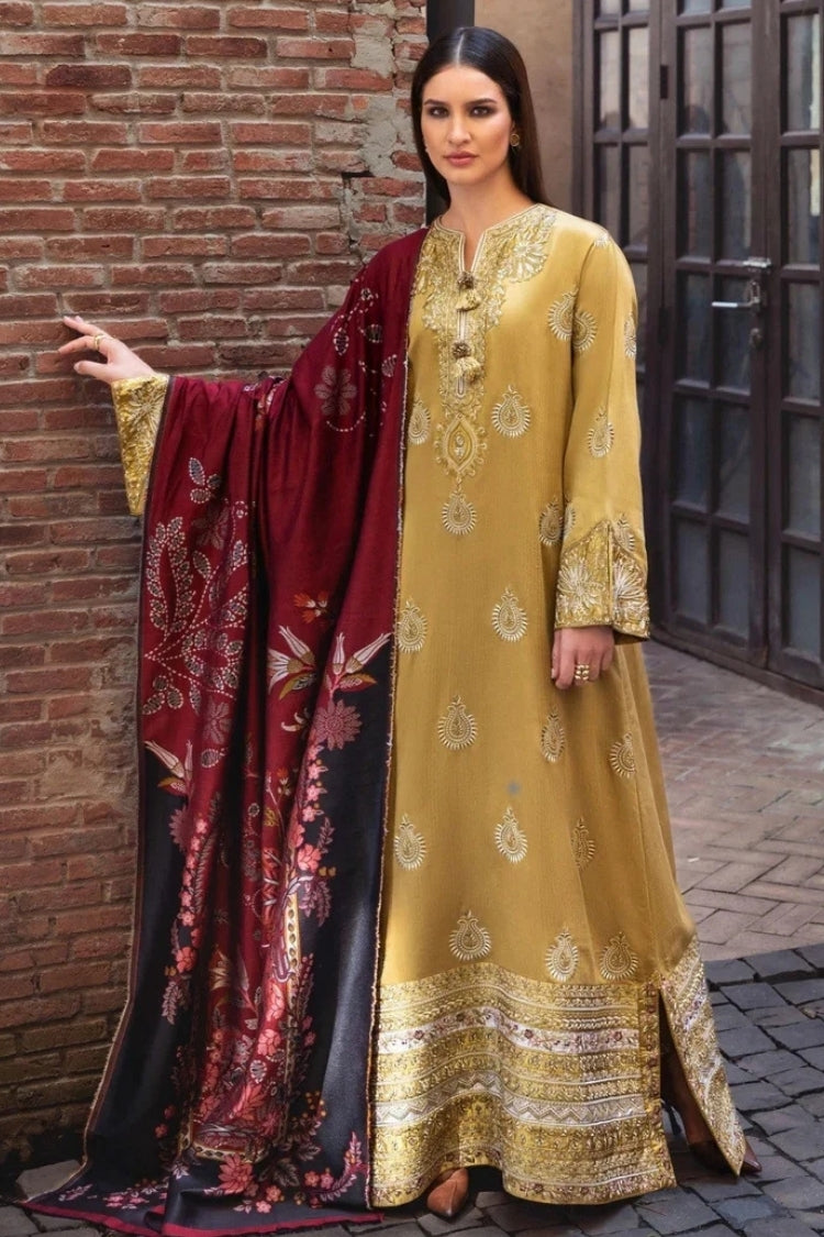 BrandsInn-3PC DHANAK EMBROIDERED SHIRT WITH WOOL DIGITAL PRINT SHAWL AND TROUSER-BI-5157