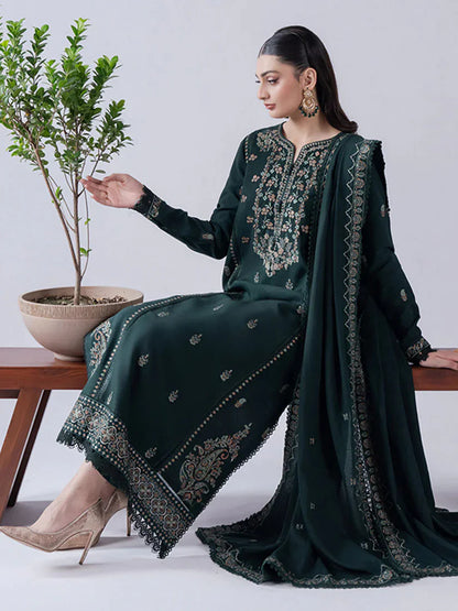 ASIM JOFA-3PC DHANAK EMBROIDERED SHIRT WITH DHANAK EMBROIDERED SHAWL & TROUSER-BI-4169