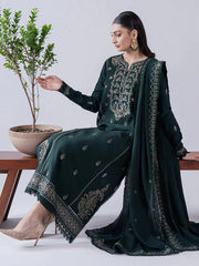 BrandsInn-3PC DHANAK EMBROIDERED SHIRT WITH DHANAK EMBROIDERED SHAWL & TROUSER-BI-4165