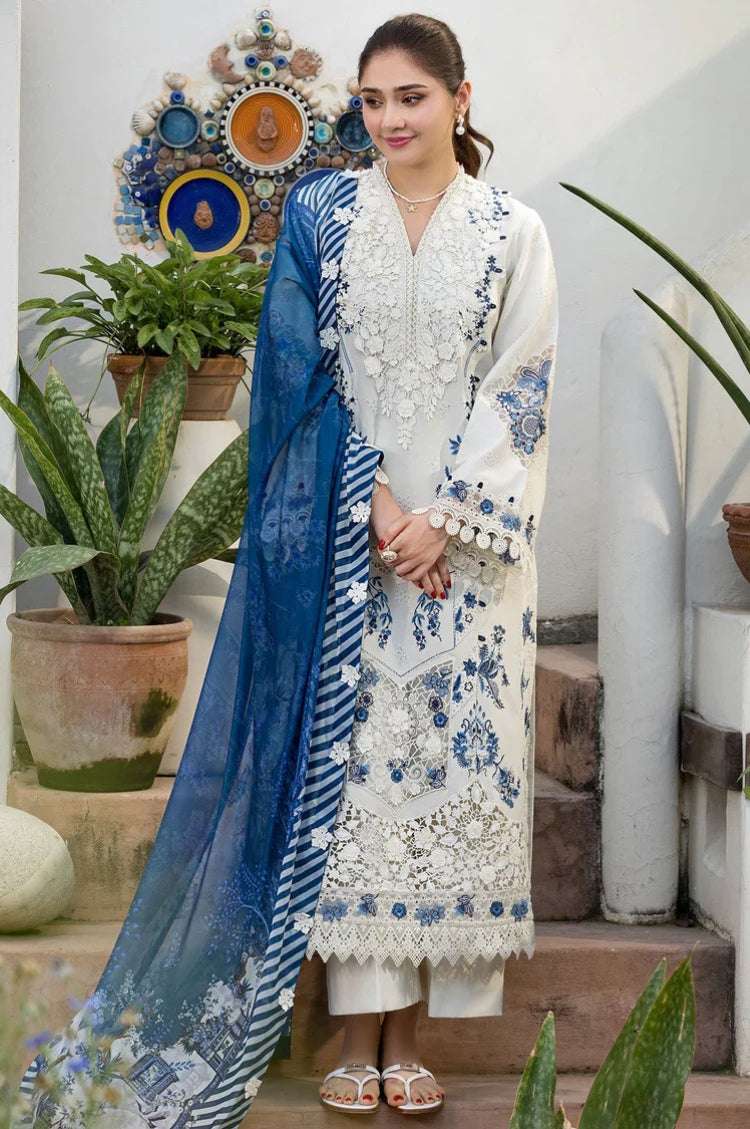 BrandsInn-3PC LAWN HEAVY EMBROIDERED SHIRT WITH SILK PRINTED DUPATTA AND TROUSER-BI-4906
