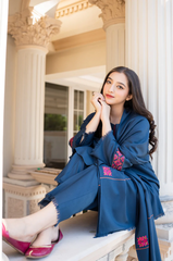 BrandsInn-3PC DHANAK EMBROIDERED SHIRT WITH DHANAK EMBROIDERED SHAWL & TROUSER-BI-4048