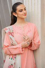 BrandsInn-3PC LAWN EMBROIDERED SHIRT WITH CHIFFON PRINTED DUPATTA & TROUSER-BI-4564