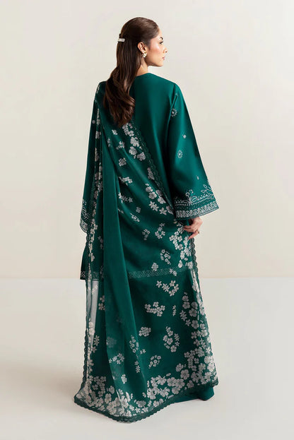 BrandsInn-3PC DHANAK EMBROIDERED SHIRT WITH COURTRAI PRINTED SHAWL AND TROUSER-BI-4302