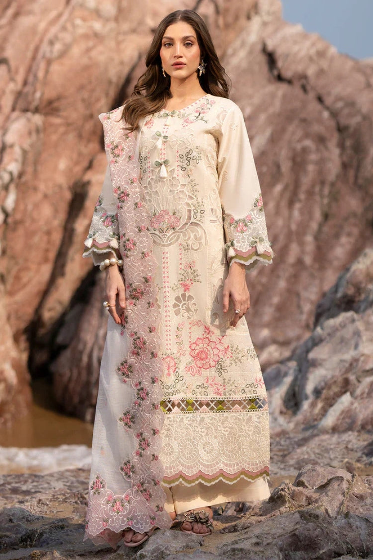 BrandsInn-3PC LAWN LASERCUTWORK EMBROIDERED SHIRT WITH KHAADI NET EMBROIDERED DUPATTA AND TROUSER-BI-4721