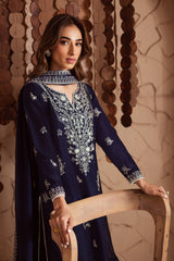 BrandsInn-3PC DHANAK EMBROIDERED SHIRT WITH CHIFFON EMBROIDERED DUPATTA AND EMB TROUSER -BI-4141