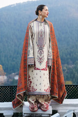 BrandsInn-3PC DHANAK EMBROIDERED SHIRT WITH COURTRAI PRINTED SHAWL AND TROUSER-BI-4260