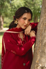 BrandsInn-3PC DHANAK EMBROIDERED SHIRT WITH CHIFFON EMBROIDERED DUPATTA AND TROUSER-BI-5248