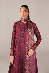 BrandsInn-3PC LAWN PRINTED CHIKAN EMB FROCK WITH SILK PRINTED DUPATTA AND TROUSER-BI-011