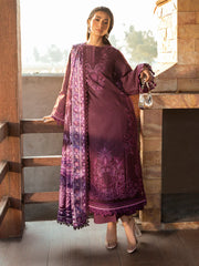 BrandsInn-3PC DHANAK EMBROIDERED SHIRT WITH COURTRAI PRINTED SHAWL & DHANAK TOUSER-BI-4123