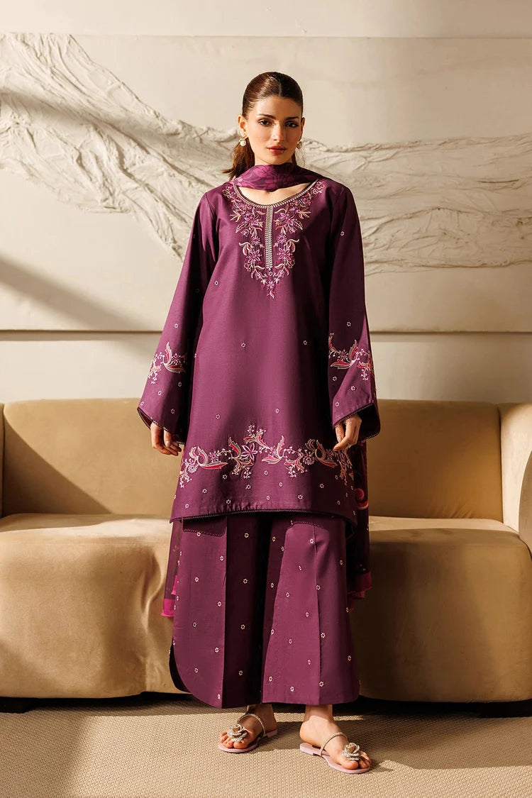 BrandsInn-3PC DHANAK EMBROIDERED SHIRT WITH WOOL PRINTED SHAWL AND TROUSER-BC-5078
