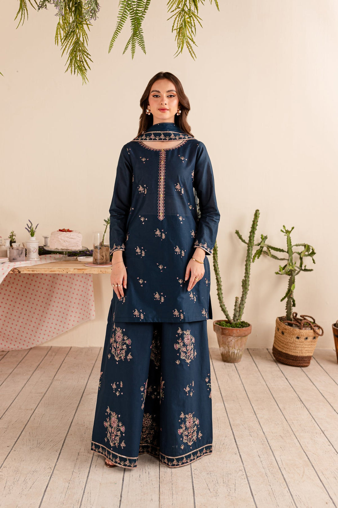 BATIK-3PC DHANAK EMBROIDERED SHIRT DHANAK EMBROIDERED SHAWL AND EMB TROUSER-BI-4173