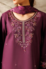 BrandsInn-3PC DHANAK EMBROIDERED SHIRT WITH WOOL PRINTED SHAWL AND TROUSER-BC-5078