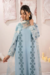 BrandsInn-3PC LAWN BORER EMBROIDERED SHIRT WITH MONARK PRINTED DUPATTA AND TROUSER-BI-3739