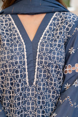 BrandsInn-3PC LAWN CHIKENKARI EMBROIDERED SHIRT WITH LAWN TUBE SLUB DUPATTA-BI-326