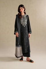 BrandsInn-3PC DHANAK EMBROIDERED SHIRT WITH WOOL DIGITAL PRINT SHAWL AND TROUSER-BI-5174