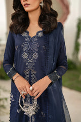 BrandsInn-3PC DHANAK CHIKAN EMBROIDERED SHIRT WITH COURTRAI PRINTED SHAWL AND EMB TROUSER-BI-4132