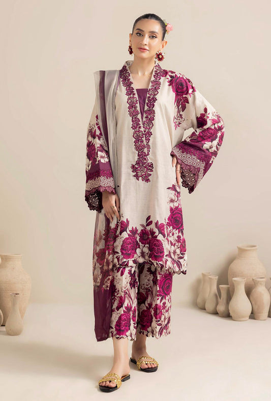 BrandsInn-3PC LAWN PRINTED EMB SHIRT WITH CHIFFON PRINT DUPATTA AND PRINT TROUSER-BI-313 (DELIVERY AFTER 15 DAYS)