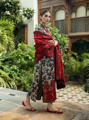 BrandsInn-3PC KHADDAR EMBROIDERED PRINTED SHIRT WITH KHADDAR PRINTED DUPATTA AND TROUSER-BI-2621