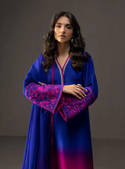 BrandsInn-3PC SHAMOZE SILK PRINTED EMB SHIRT WITH SOFT SILK PRINTED DUPATTA & TROUSER-BI-4332