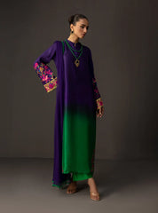 BrandsInn-3PC SHAMOZE SILK PRINTED EMB SHIRT WITH SOFT SILK PRINTED DUPATTA & TROUSER-BI-1727