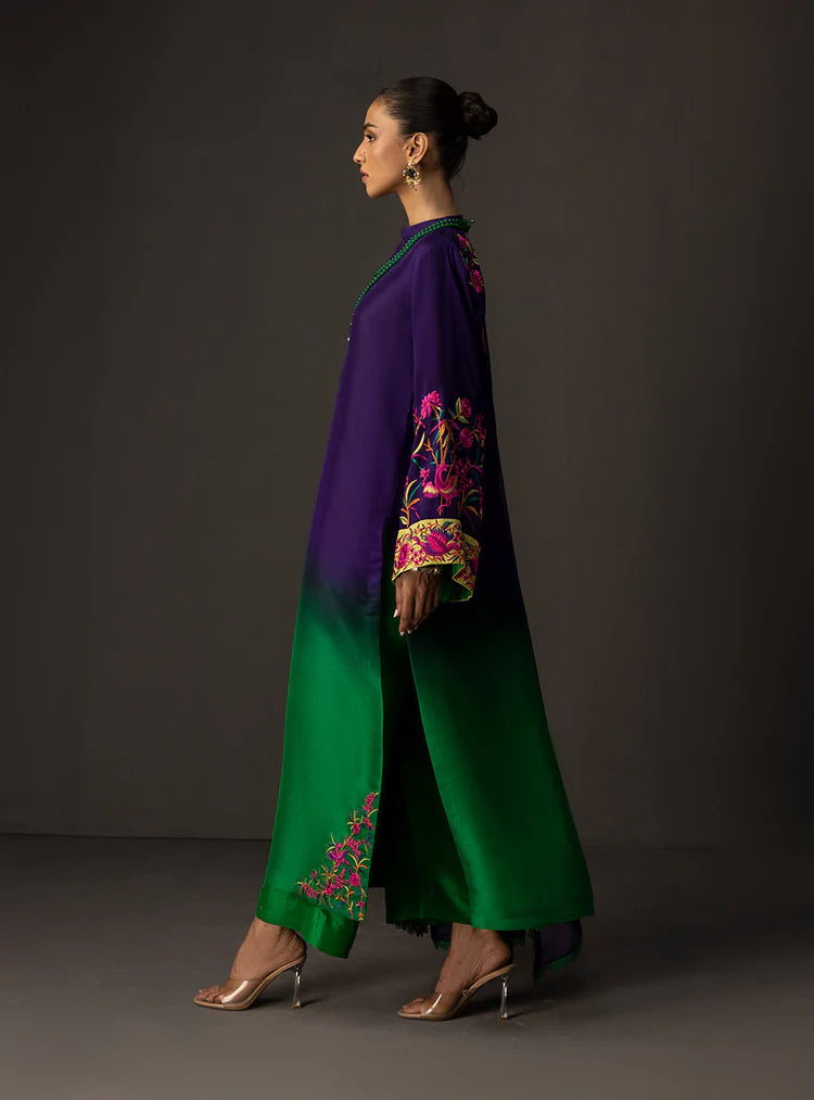 BrandsInn-3PC SHAMOZE SILK PRINTED EMB SHIRT WITH SOFT SILK PRINTED DUPATTA & TROUSER-BI-1727