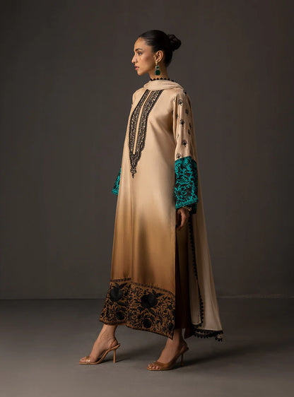 BrandsInn-3PC SHAMOZ SILK PRINT EMBROIDERED SHIRT WITH SOFT SILK PRINT DUPATTA & SILK TROUSER-BI-4165
