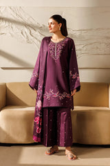 BrandsInn-3PC DHANAK EMBROIDERED SHIRT WITH WOOL PRINTED SHAWL AND TROUSER-BC-5078