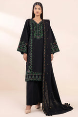 BrandsInn- 3PC LAWN EMBROIDERED SHIRT WITH LAWN EMBROIDERED DUPATTA AND TROUSER-BI-BLACK-3603