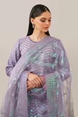 BrandsInn- ORGANZA 3PC SEQUENCE EMBROIDERED SHIRT WITH ORGANZA SEQUENCE EMBROIDERED DUPATTA WITH SILK TROUSER -BI-438