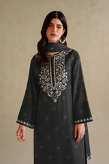 BrandsInn-3PC DHANAK EMBROIDERED SHIRT WITH WOOL DIGITAL PRINT SHAWL AND TROUSER-BI-5174