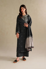 BrandsInn-3PC DHANAK EMBROIDERED SHIRT WITH WOOL DIGITAL PRINT SHAWL AND TROUSER-BI-5174