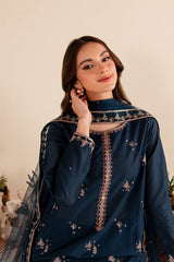 BATIK-3PC DHANAK EMBROIDERED SHIRT DHANAK EMBROIDERED SHAWL AND EMB TROUSER-BI-4173